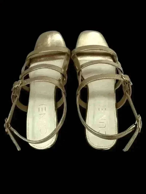 Golden Three Tier Block Heels - cunei